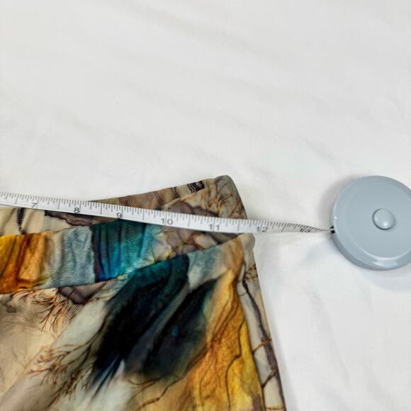 Blanc Abstract Mesh Flare Pants Large Earth Tone Sheer Print Y2K Art Girl Indie - Picture 10 of 14